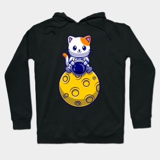 Cute Astronaut Cat Sitting On Moon Cartoon Hoodie